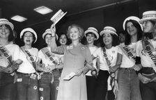 Margaret Thatcher with the Conservative Party's recruitment girls, Brighton, 5th October 1976