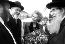Margaret Thatcher with Jewish elders, Stoke Newington, London, 1995. Creator: John Nathan