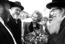 Margaret Thatcher with Jewish elders, Stoke Newington, London, 1995. Creator: John Nathan