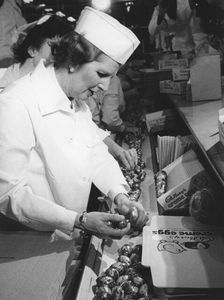 Margaret Thatcher visiting the Cadbury's factory, Birmingham, 20th April 1979