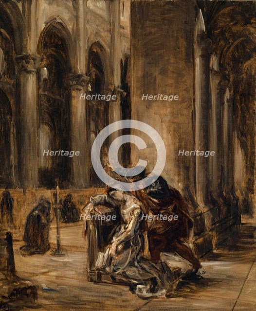 Marguerite at the church (Goethe's Faust, Part 1, scene in the cathedral), after 1850. Creator: Eugene Delacroix.