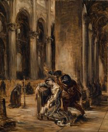 Marguerite at the church (Goethe's Faust, Part 1, scene in the cathedral), after 1850. Creator: Eugene Delacroix
