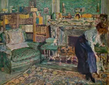 Marguerite Chapin in Her Apartment with Her Dog 1910. Artist: Edouard Vuillard