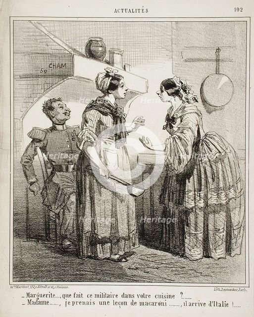 Marguerite, que fait ce militaire dans votre cuisine? Madame, je prenais une..., c1865. Creator: Cham.