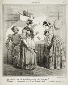 Marguerite, que fait ce militaire dans votre cuisine? Madame, je prenais une..., c1865. Creator: Cham