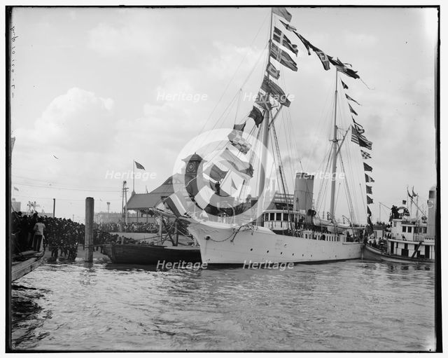 Mardi Gras, arrival of Rex on U.S.S. Galveston, New Orleans, La., c1900. Creator: Unknown.