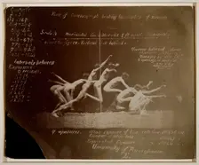 Marey Wheel Photographs of Unidentified Model, with Eadweard Muybridge Notations, 1884. Creator: Thomas Eakins