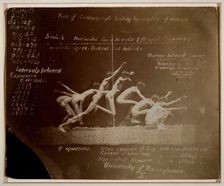 Marey Wheel Photographs of Unidentified Model, with Eadweard Muybridge Notations, 1884. Creator: Thomas Eakins