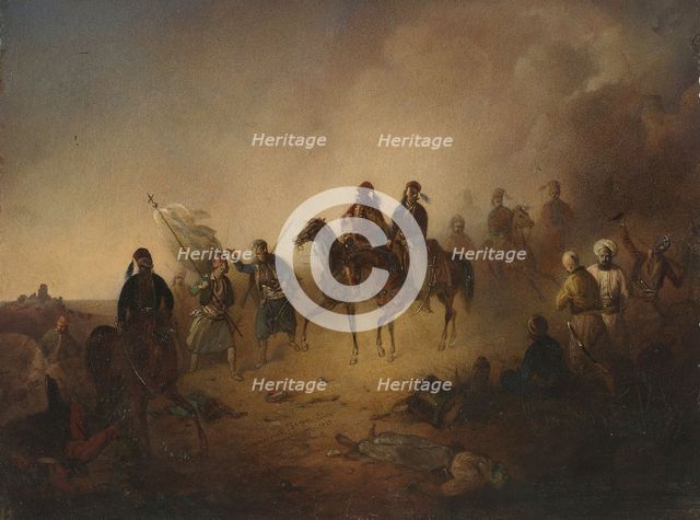 Markos Botsaris at the Battle of Karpenisi, on the night of August 8, 1823, 1852. Artist: Tepa, Franciszek Tomasz (1829-1889)