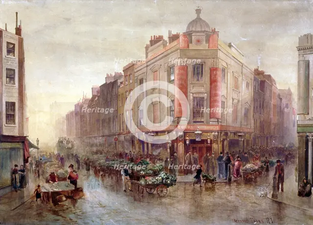 Market on a Sunday morning at Seven Dials, Holborn, London, 1878.                                    Artist: Bernard Evans