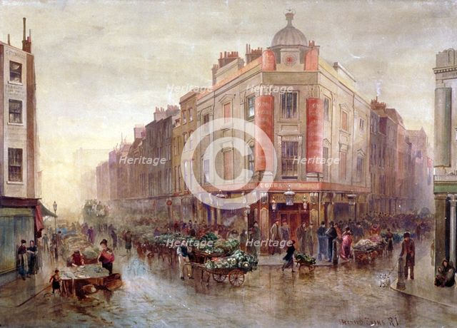 Market on a Sunday morning at Seven Dials, Holborn, London, 1878.                                    Artist: Bernard Evans