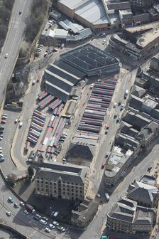 Market and former Machell Bros Ltd shoddy and mungo manufacturers mill, Dewsbury, Yorkshire, 2019. Creator: Historic England