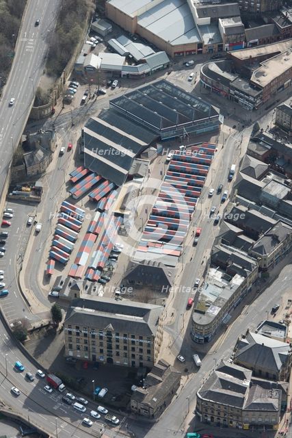 Market and former Machell Bros Ltd shoddy and mungo manufacturers mill, Dewsbury, Yorkshire, 2019. Creator: Historic England.