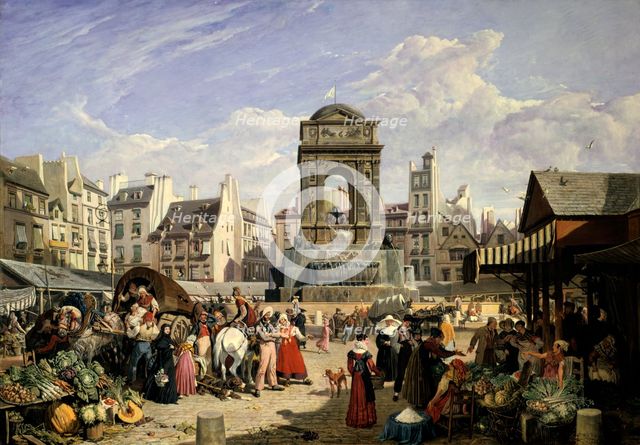 'Market and Fountain of the Innocents', Paris, 1823. Artist: John James Chalon
