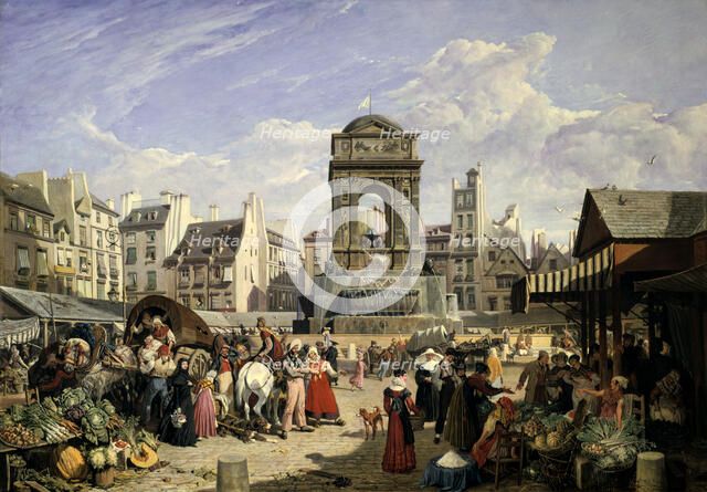 'Market and Fountain of the Innocents', Paris, 1823. Artist: John James Chalon
