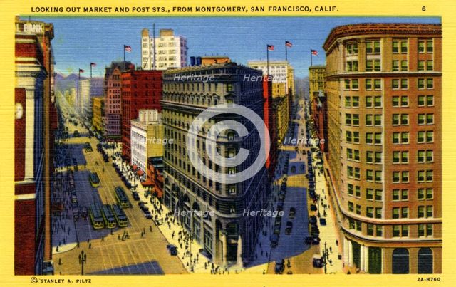 Market and Post Streets from Montgomery Street, San Francisco, California, USA, 1932. Artist: Unknown