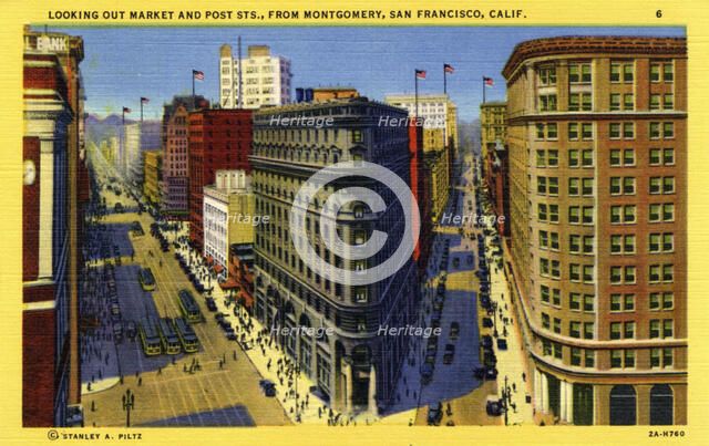 Market and Post Streets from Montgomery Street, San Francisco, California, USA, 1932. Artist: Unknown