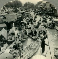 Market Boats on a Canal Leading into the Menam River, Bangkok, Siam c1930s. Creator: Unknown