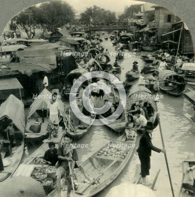 'Market Boats on a Canal Leading into the Menam River, Bangkok, Siam', c1930s. Creator: Unknown.