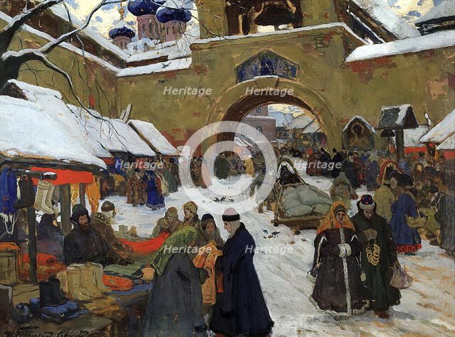 'Market Day in an Old Russian Town', 1910s. Creator: Ivan Goryushkin-Sorokopudov.