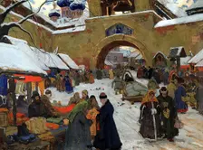 Market Day in an Old Russian Town 1910s. Creator: Ivan Goryushkin-Sorokopudov