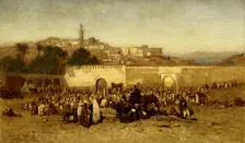 Market Day Outside the Walls of Tangiers, Morocco, 1873. Creator: Louis Comfort Tiffany