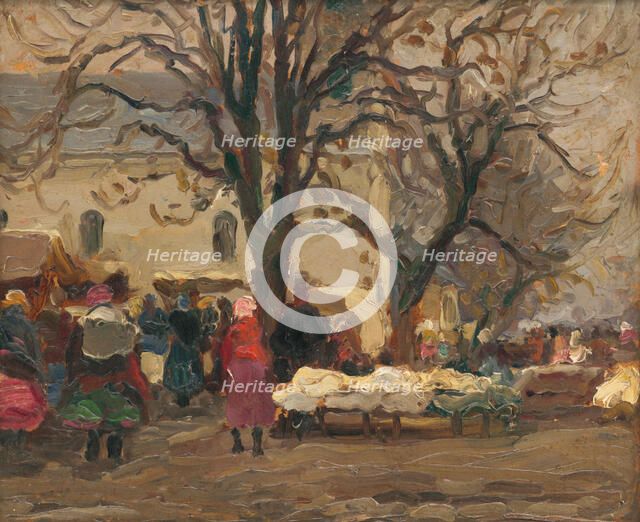 Market in front of the church, 1920-1928. Creator: Teodor Jozef Mousson.