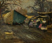 Market in front of the church, 1920-1928. Creator: Teodor Jozef Mousson