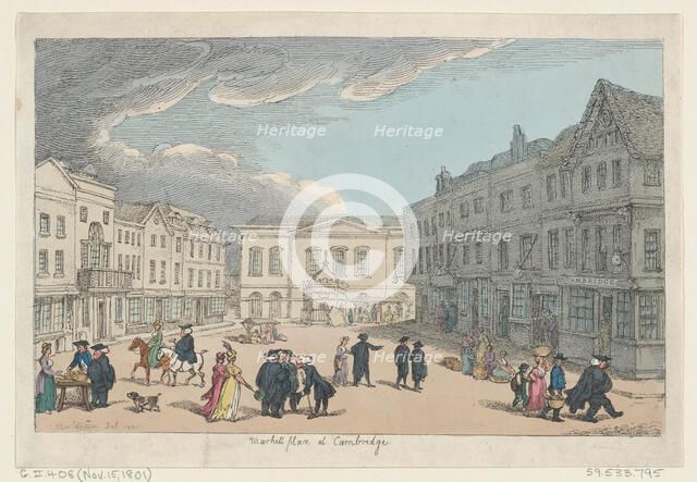 Market Place at Cambridge, November 15, 1801., November 15, 1801. Creator: Thomas Rowlandson.