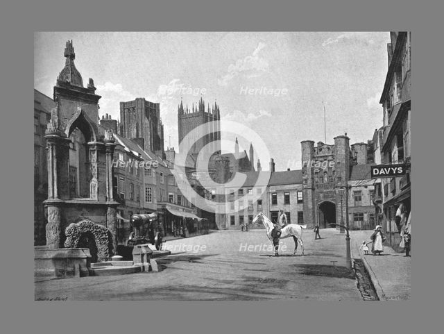 Market Place, and Cathedral Towers, Wells, c1900. Artist: Thomas W Phillips.
