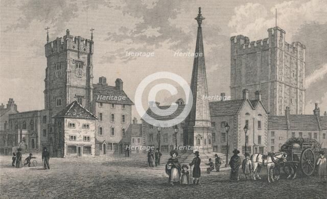 'Market Place Richmond, Trinity Church and Keep of Richmond Castle', 1831. Artist: J Shury.