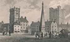 Market Place Richmond, Trinity Church and Keep of Richmond Castle 1831. Artist: J Shury