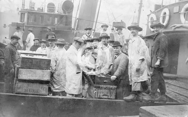 Market porters at Billingsgate, London, (c1930s?). Creator: Unknown.