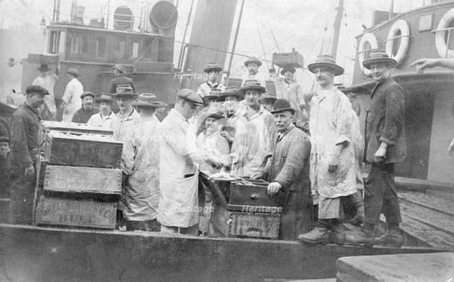 Market porters at Billingsgate, London, (c1930s?). Creator: Unknown.