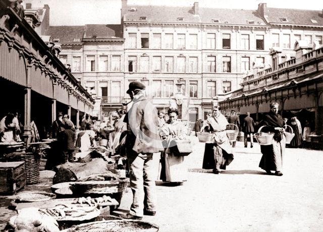 Market stalls, Antwerp, 1898.Artist: James Batkin