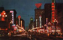 Market Street at night, San Francisco, California, USA, 1957