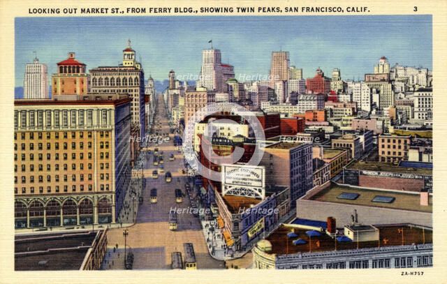 Market Street from the Ferry Building, San Francisco, California, USA, 1932. Artist: Unknown