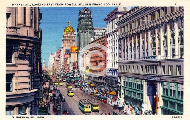 Market Street looking east from Powell Street, San Francisco, California, USA, 1932. Artist: Unknown
