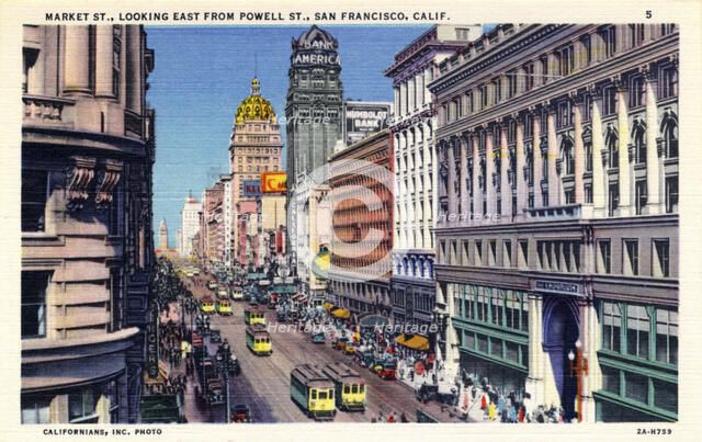 Market Street looking east from Powell Street, San Francisco, California, USA, 1932. Artist: Unknown