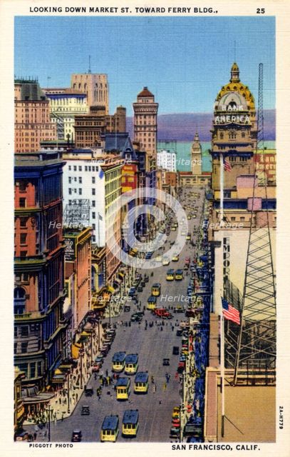 Market Street looking towards the Ferry Building, San Francisco, California, USA, 1932. Artist: Unknown