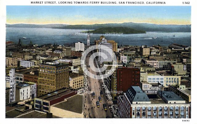 Market Street, looking towards the Ferry Building, San Francisco, California, USA, 1921. Artist: Unknown