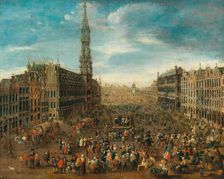 Market scene on the Grand Place in Brussels, c. 1670. Creator: Anonymous