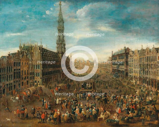Market scene on the Grand Place in Brussels, c. 1670. Creator: Anonymous.