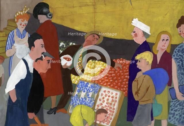 Market scene, c1950. Creator: Shirley Markham.