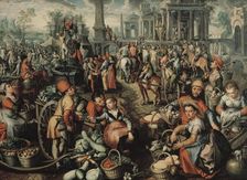 Market Scene: Ecce Homo, the Flagellation and the Carrying of the Cross, 1561. Creator: Joachim Beuckelaer