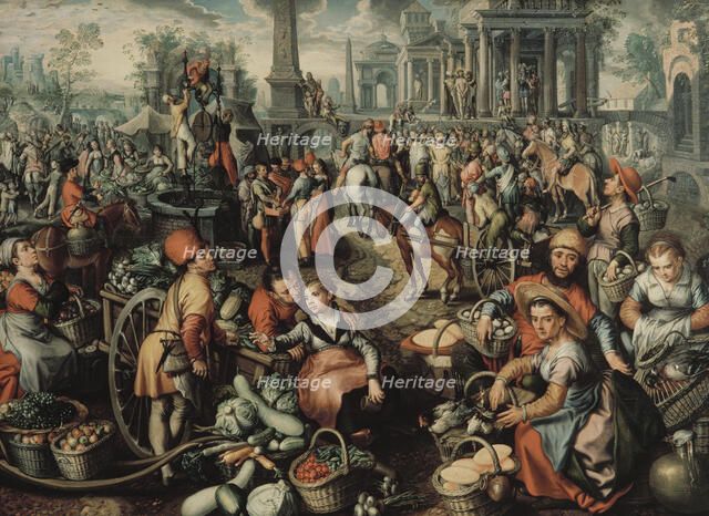 Market Scene: Ecce Homo, the Flagellation and the Carrying of the Cross, 1561. Creator: Joachim Beuckelaer.