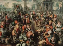Market Scene: Ecce Homo, the Flagellation and the Carrying of the Cross, 1561. Creator: Joachim Beuckelaer