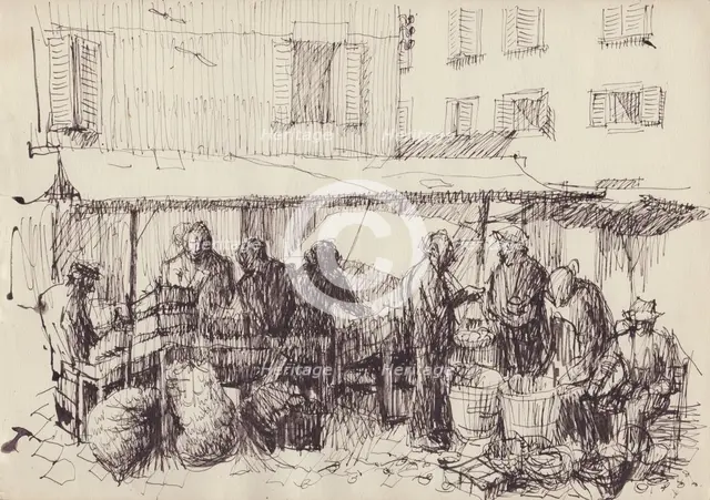 Market scene, Italy, c1950. Creator: Shirley Markham.