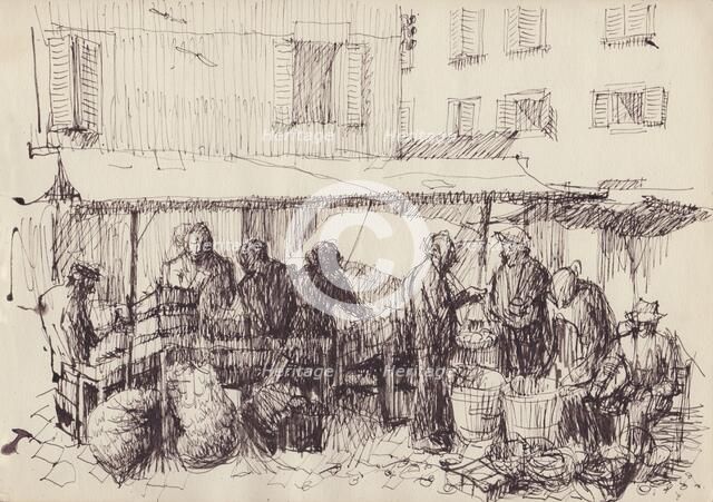 Market scene, Italy, c1950. Creator: Shirley Markham.