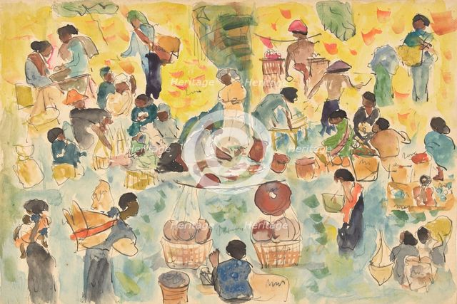 Market scene in the Dutch East Indies, 1886-1947. Creator: Pierre Jean Apol.